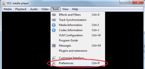 VLC Player, Tools, Preferences
